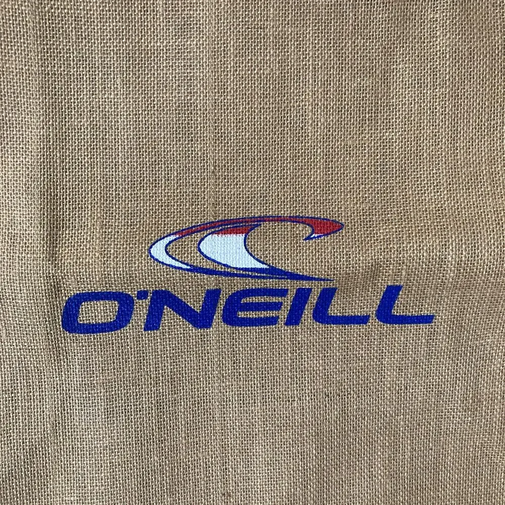 O'Neill Tote Bag Tan Jute Burlap Logo Surf Beach Shopper Reusable Y2K